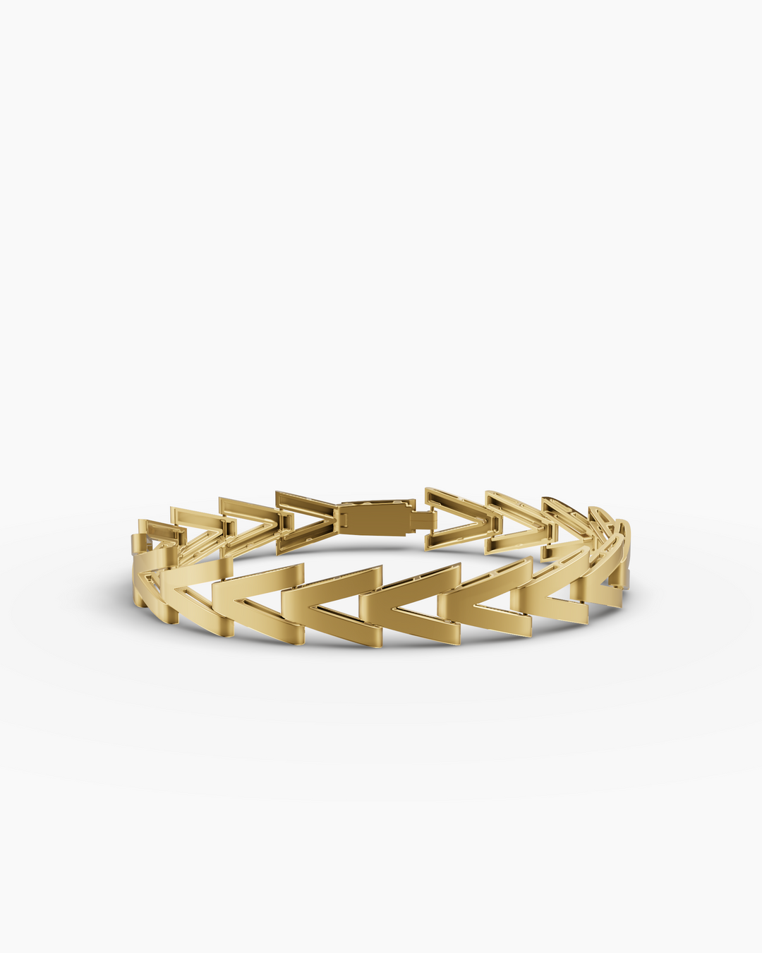 Gold bracelet with geometric design on a white background