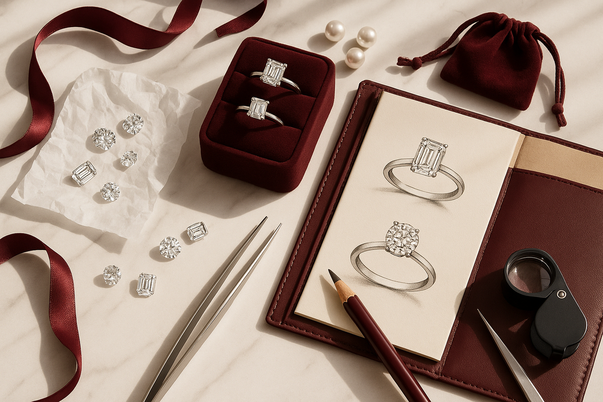 Realistic burgundy jewelry workspace
